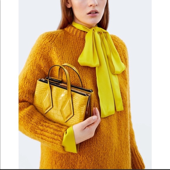 NWOT Zara Yellow Mustard Croc Bag Small - Picture 2 of 8